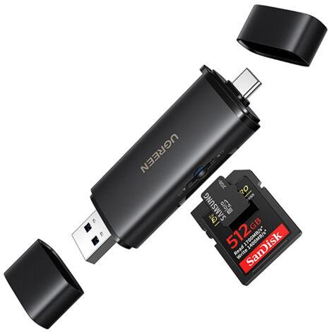 Lecteur de cartes mémoire 2-en-1 SD/microSD USB-C/USB-A UHS-II - noir