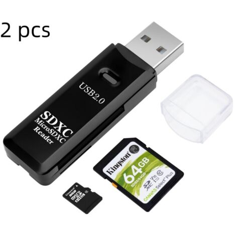 Lecteur de cartes SD/TF USB 2.0 double slot, adaptateur OTG pour cartes mémoire Micro SD, SDHC, SDXC - 480 Mbps
