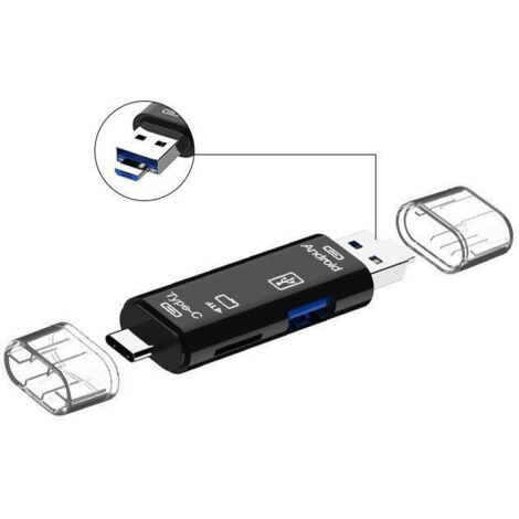 Lecteur de cartes USB rapide : adaptateur de carte micro SD et de carte mémoire.Connexions USB de type A et C et micro USB
