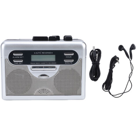 Lecteur de cassettes Radio AM FM rétro magnétophone avec horloge numérique minuterie micro intégré haut-parleur fonctionnant sur batterie ou alimenté en courant continu