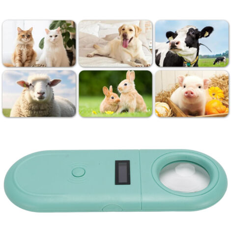 Lecteur de Microchip Animal Portable 134,2kHz avec LED et Loupe, ABS Vert, USB, Stockage 30 Données pour Chiens et Chats