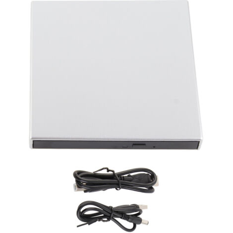 Lecteur DVD Externe Ultra Fin - Graveur CD/DVD USB 2.0 Portable pour PC, Ordinateur Portable et Bureau - Argenté