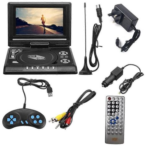 Lecteur DVD portable 7 pouces, port carte SD/USB, écran rotatif, entrée/sortie AV - Royaume-Uni