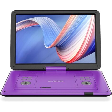 Lecteur DVD portable Boifun de 17,5 pouces, équipé d'un écran rotatif haute définition de 15,6 pouces, prend en charge la lecture de disques multiples, haut-parleurs à haut volume, couleur violet
