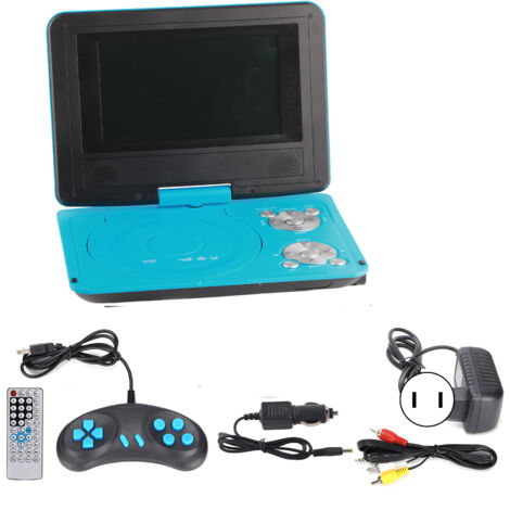 Lecteur DVD Portable HD 6,8 Pouces pour Enfants - Téléviseur Voiture Multifonction pour Voyages et Extérieur - Alimentation 110-240V (Prise US Bleue)