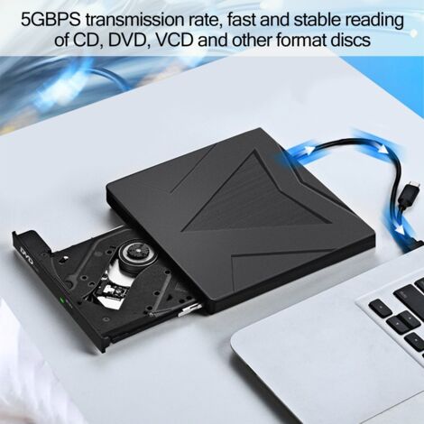 Lecteur/Graveur CD DVD Externe USB 3.0 et Type-C, Double Interface pour Ordinateur Portable et PC