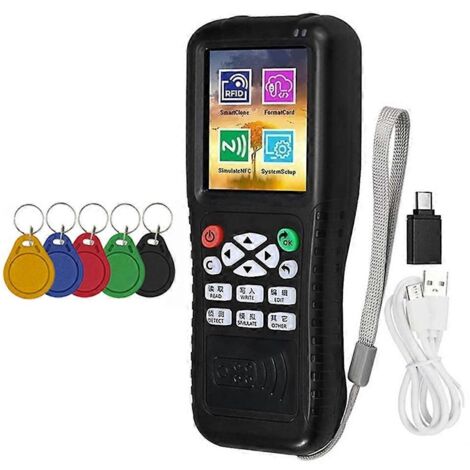 Lecteur/graveur de cartes à puce RFID NFC X100 + porte-clés duplicateur RFID 5xUID - Noir