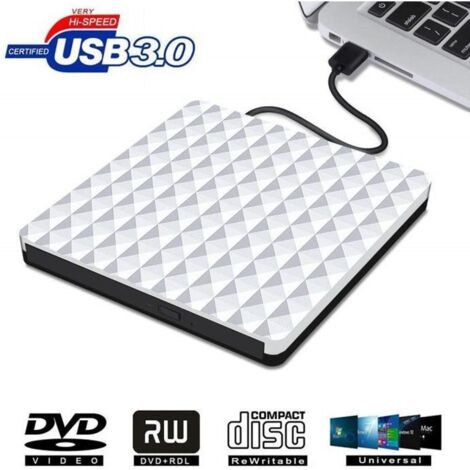 Lecteur - Graveur Externe USB 3.0 de CD / DVD-ROM pour ordinateur Loptop Compatible avec Windows 2000 / XP / Vista / Windows7 / 8/10