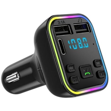 Lecteur MP3 mains libres Bluetooth avec éclairage couleur, transmetteur FM, chargeur allume-cigare double USB et Bluetooth de type C - Classification des couleurs : G38