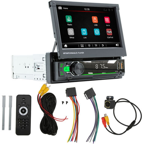 Lecteur MP5 Voiture 7 Pouces Écran Rétractable HD Bluetooth 5.1, Appel Mains Libres avec Caméra de Recul 12 LED et Lien Miroir
