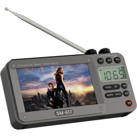 Lecteur Vidéo Radio Portable - Écran 4,3 Pouces 720p - AM FM SW - Bluetooth 5.0 - Lecteur USB Micro SD - Haut-Parleur 5 W - Prise Casque 3,5 mm - Alimentation Batterie Rechargeable
