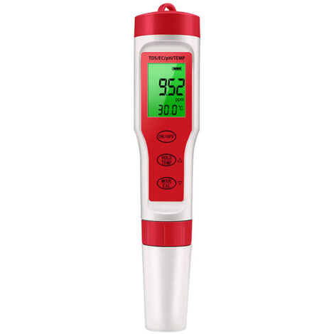 Lector de pH para agua, comprobador de pH  Medidor digital de pH, EC y TDS 4 en 1 de alta precisión, detector de temperatura para agua doméstica, hidroponía, acuarios y piscinas