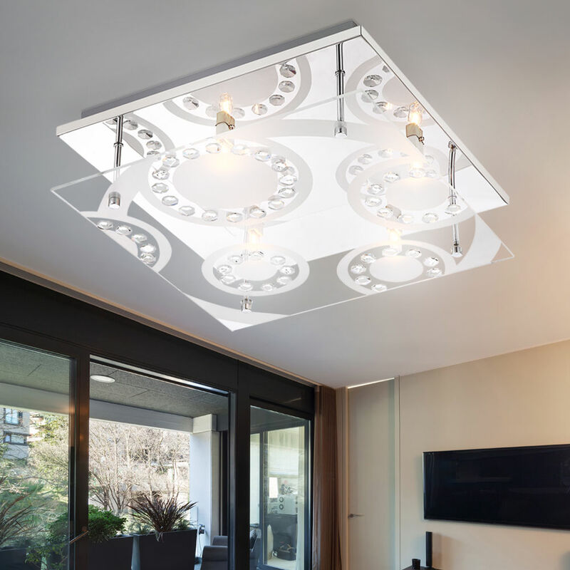 Image of Etc-shop - Plafoniera led lampada in cristallo lampada da soffitto in vetro luce soggiorno, decoro in cristallo 4 fiamme vetro cromato cristalli K5,