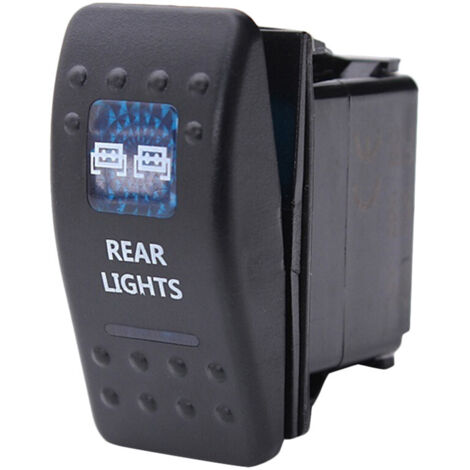 Копче, Бутон, За Вграждане, за LED Лед Бар, Халоген, Задни Светлини, 12V - 24V, Надпис REAR LIGHTS , Синя Светлина