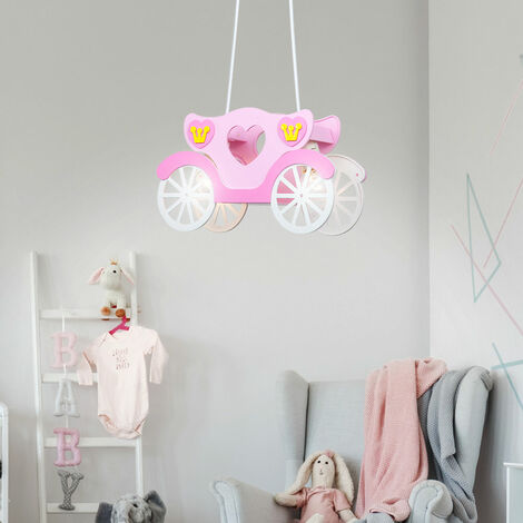 LED 14 vatios niños luz de techo niña colgante rosa claro carro de princesa