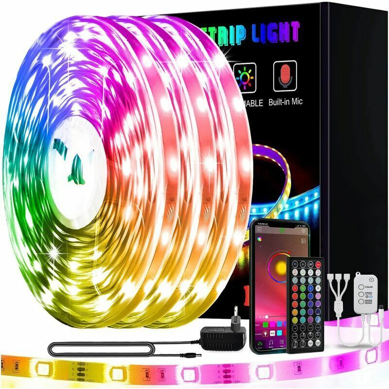 LED 15M Bande LED RGB Multicolore App Contrôle, Led Ruban avec Télécommande à 44 Touches, Synchroniser avec Rythme de Musique/Fonction de Minuterie,