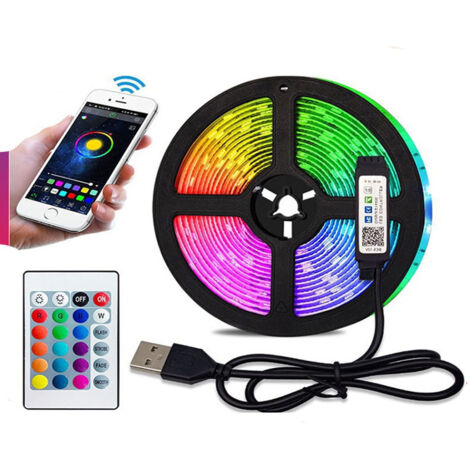 LED 5M RVB LED Chambre Bande Lumineuse LED Contrôlée par Bluetooth APP Télécommande Décoration Lumière Multicolore Conte de Fées Lumière Dimmable avec Musique Convient pour la Maison, le Salon, la Cui