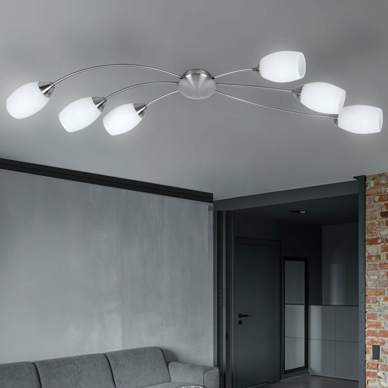 

Lámpara de techo LED 6x 3 vatios que ilumina 6 alas. Plata de vidrio de metal