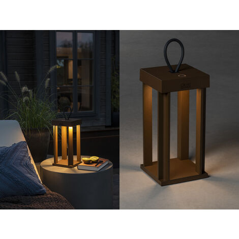 LED Akku Outdoor Laterne CANNES per USB aufladbar, Rostoptik Höhe 42cm