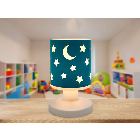 LED Akku Tischleuchte Petrol mit Mond & Sternen per USB aufladbar, Höhe 20cm