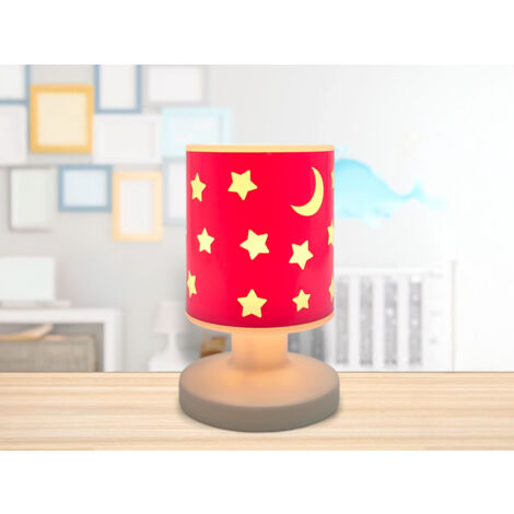 LED Akku Tischleuchte Rosa mit Mond & Sternen, per USB aufladbar, Höhe 20cm