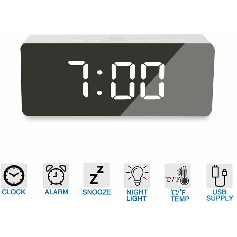Hoopzi - led Alarm Clock Digital Travel Alarm Clock Alarm Clock Mirror Alarm Clock with led Display Best Makeup Mirror with Dimmer, Snooze,