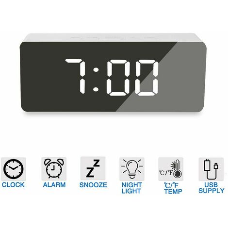 LED Alarm Clock Digital Travel Alarm Clock Alarm Clock Mirror Alarm Clock with LED Display Best Makeup Mirror with Dimmer, Snooze, Temperature Function for Home Office, Travel and Heavy Sleep