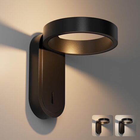 LED Applique murale Interieur, 3000K/4000K Lampe Murale, Luminaires intérieur 330° Orientable, avec interrupteur, pour Chambre Salon Escalier, Lumière Chaude/Naturelle, Noir, Aluminium, 5W