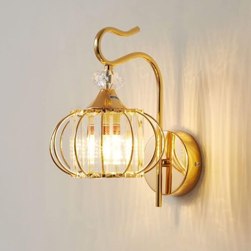LED Applique Murale Métal Interieur Lampe Murale Verre, Fer Forgé Veilleuse Murale moderne Simple, E27 d'or Lampe de Chevet pour Salon Chambre