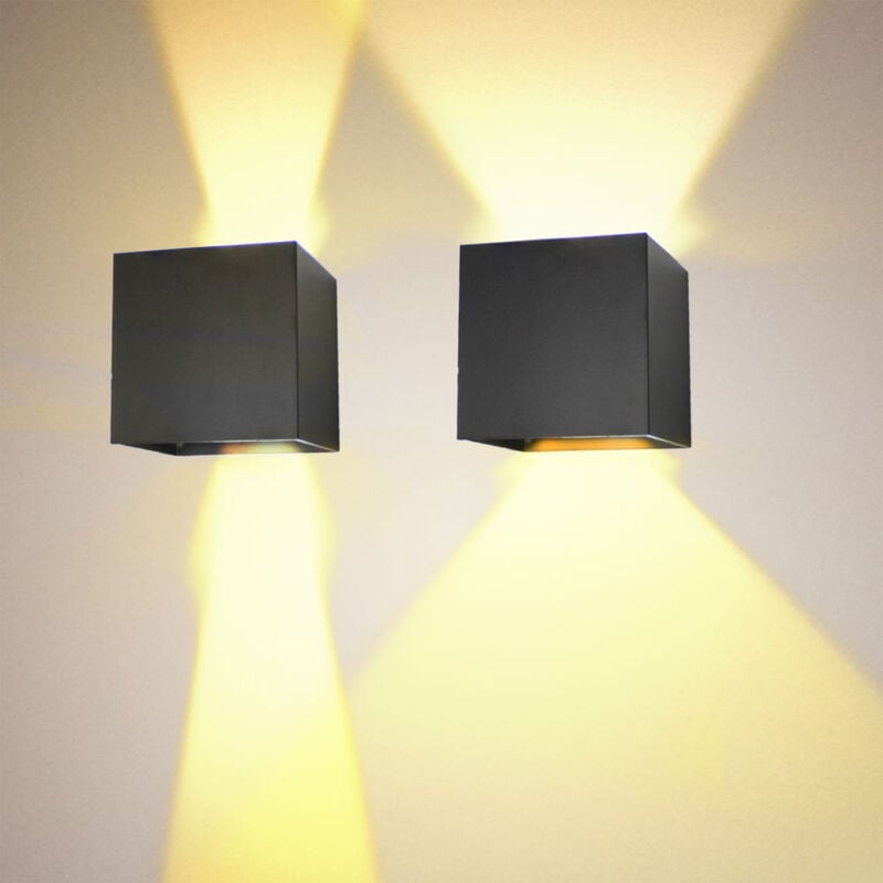 Led Applique Murale Moderne Lamp Murale Veilleuse Up Down Noir 12W Lumière Blanche Chaude 2Pcs