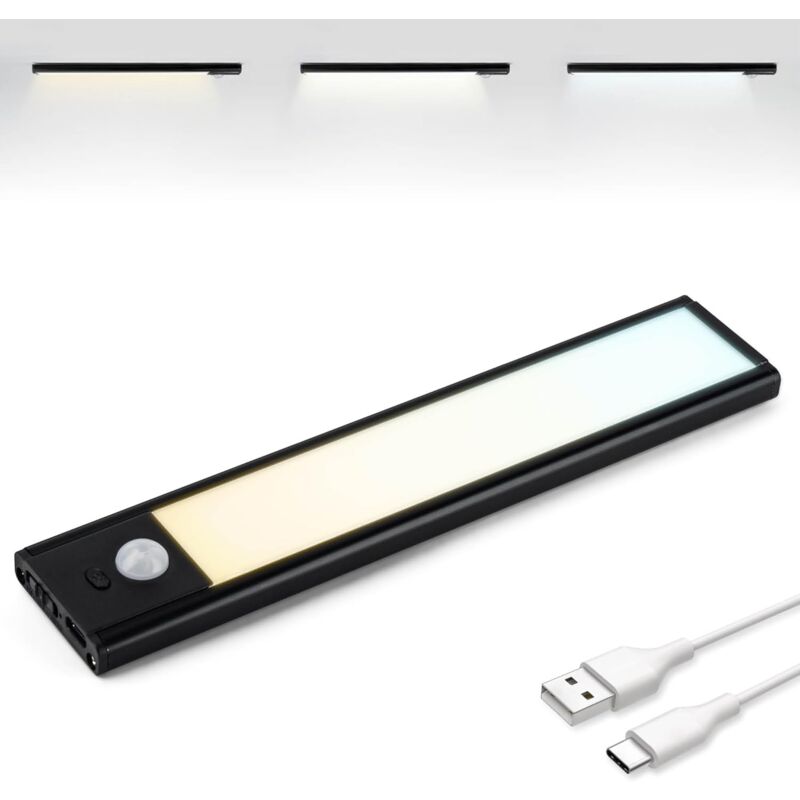 Led Armoire Detecteur Mouvement, Reglette Led Rechargeable USB-C, 3 Températures de Couleur, Led Dressing, Lampe de Placard, Dimmables, Bande
