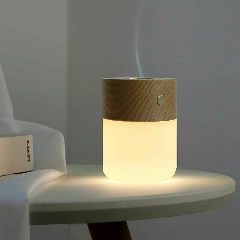 Led Aromatherapy Lamp Essential Oil Diffuser Wood Adjustable Battery Operated Usb Rechargeable Bedside Lamp for Home, Office (Essential Oils Not