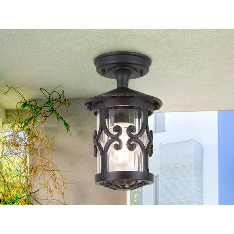 LED Außen Decken Laterne aus Alu im Landhausstil, Schwarz Höhe 26cm
