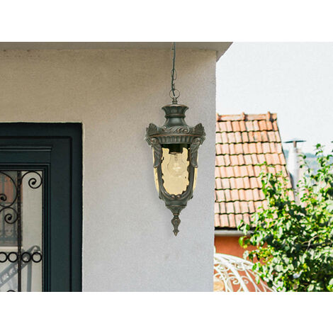 LED Außen Hängeleuchte im Jugendstil mit Amberglas, Ø19cm