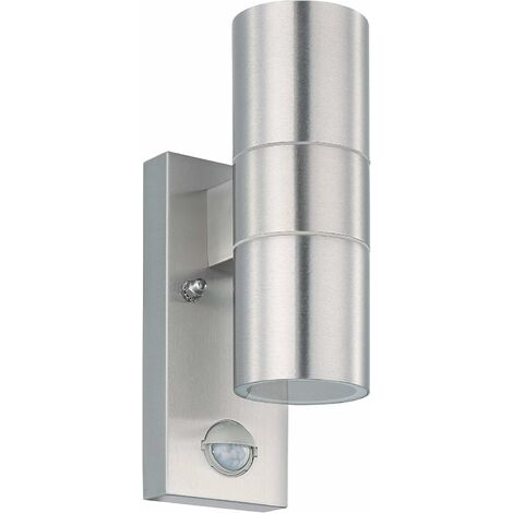 LED Außen-Wandlampe Bewegungsmelder, Sensor-Wandleuchte aus Edelstahl und Glas, Farbe: Silber,Kaltes Weiß, IP44 [Energieklasse F]