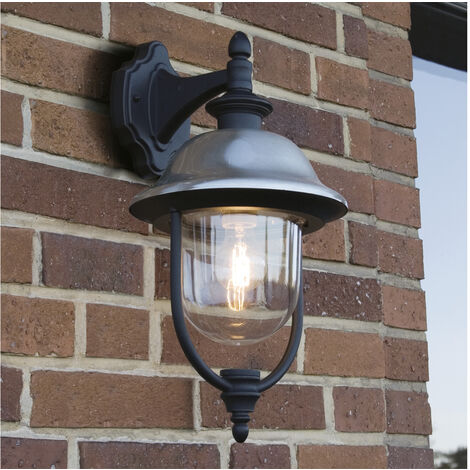 LED Außen Wandlaterne hängend im Landhausstil, Schwarz-Silber, Höhe 49cm