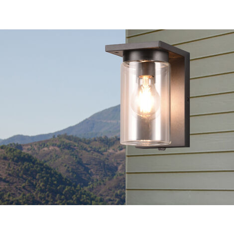 LED Außen Wandlaterne mit Glas Lampenschirm Höhe 19cm, Schwarz
