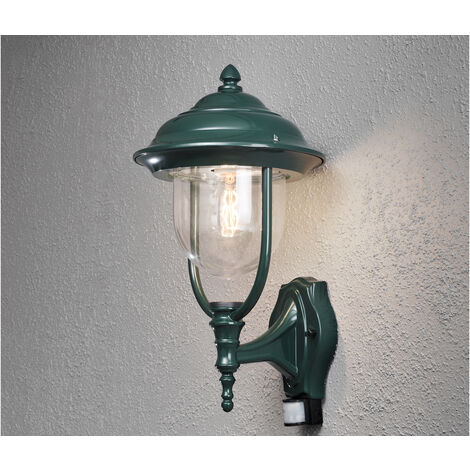 LED Außen Wandlaterne stehend im Landhausstil mit Bewegungsmelder, grün
