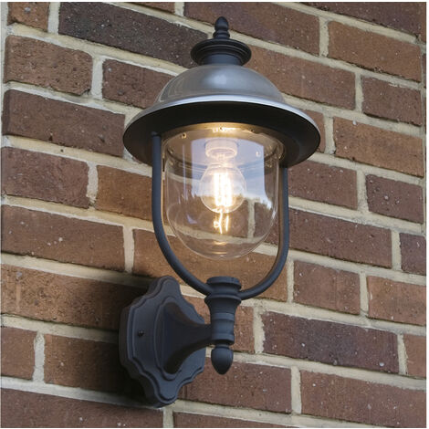 LED Außen Wandlaterne stehend im Landhausstil, Schwarz-Silber, Höhe 48cm