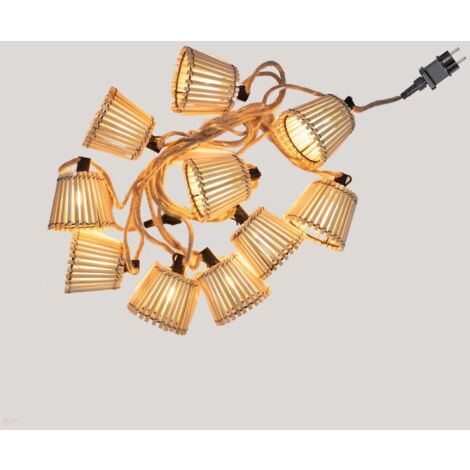LED Außenlichterkette mit Stecker 5m lang + 3m Kabel IP44 2200 K Bambus Schirme außen Garten Terrasse Balkon Beleuchtung