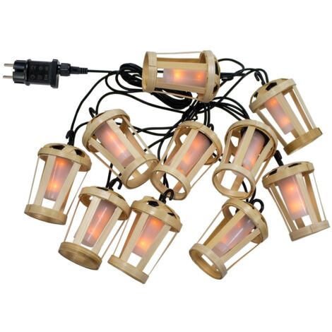 LED Außenlichterkette mit Stecker IP44 2000 K warmweiß Bambus Schirme 5m lang + 3m Kabel außen Terrasse Balkon
