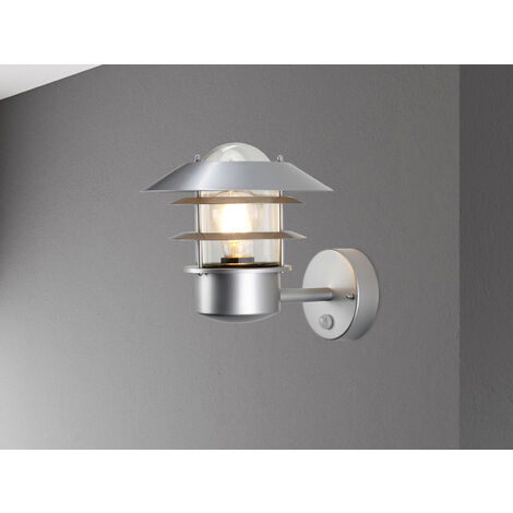 LED Außenwand Laterne mit Bewegungsmelder, Silber Höhe 24cm