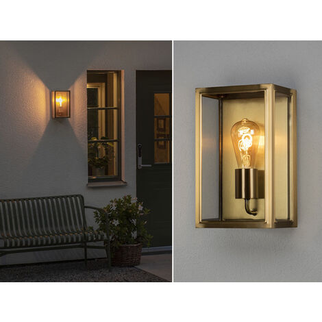 LED Außenwandlaterne aus Messing mit Klarglas, Höhe 30cm