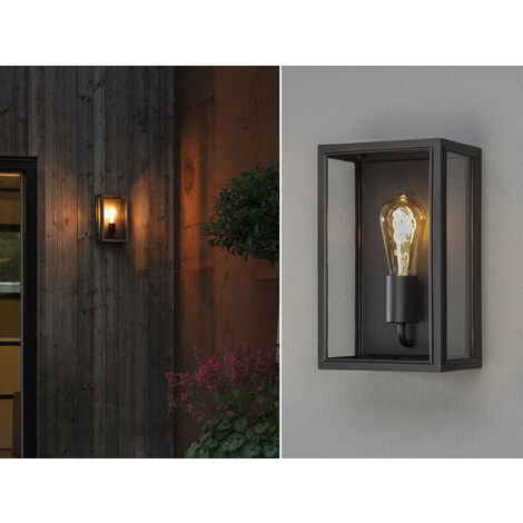 LED Außenwandlaterne aus Stahl Schwarz mit Klarglas, Höhe 30cm
