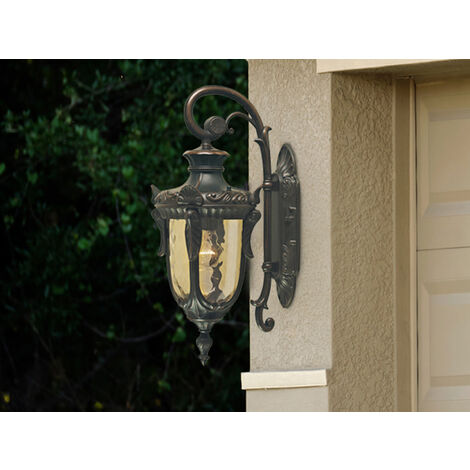 LED Außenwandlaterne im Jugendstil mit Amberglas, hängend Höhe 52cm