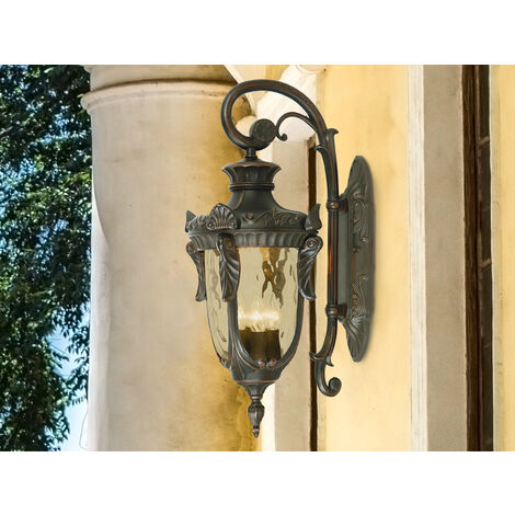 LED Außenwandlaterne im Jugendstil mit Amberglas, hängend Höhe 64cm
