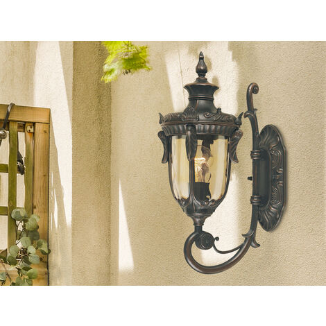 LED Außenwandlaterne im Jugendstil mit Amberglas, stehend Höhe 43cm