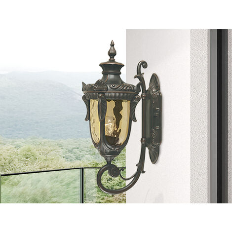 LED Außenwandlaterne im Jugendstil mit Amberglas, stehend Höhe 53cm
