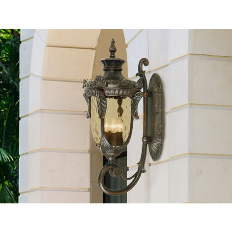 LED Außenwandlaterne im Jugendstil mit Amberglas, stehend Höhe 64cm
