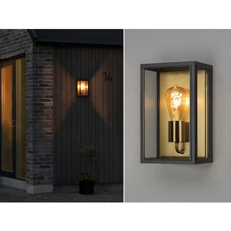 LED Außenwandlaterne Schwarz-Messing mit Klarglas, Höhe 30cm